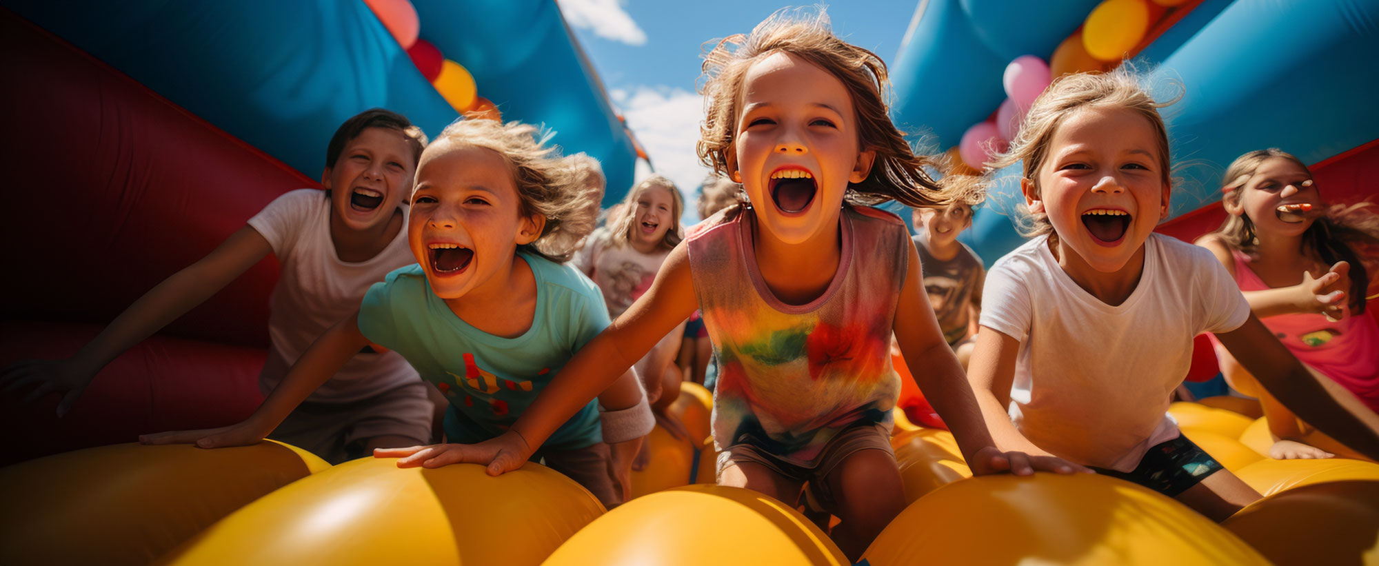 lachende Kinder in der Hüpfburg
