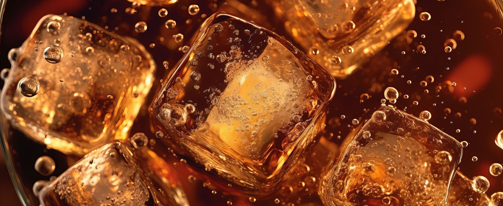 Eiswürfel in einem kohlensäurehaltigen Getränk